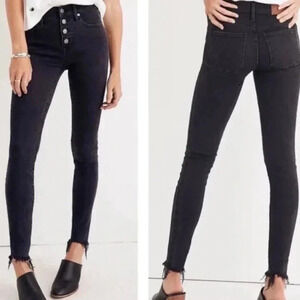 Madewell 9” high rise skinny jeans exposed button fly raw hem black dark gray 26